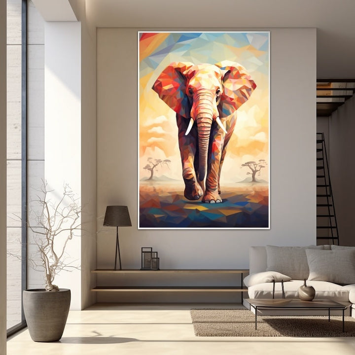 Tableau Éléphant Géométrique, art mural décoration nature