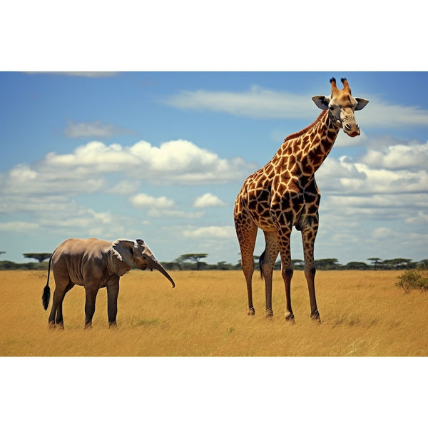 Tableau Girafe Éléphant, art mural décoration nature