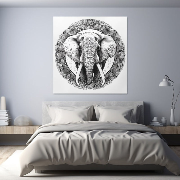 Tableau Éléphant Mandala, art mural décoration nature