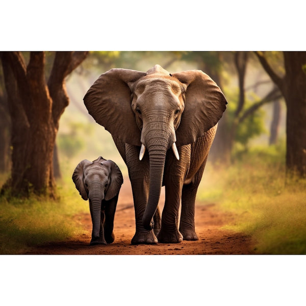 Tableau Éléphant Mère et Enfant, art mural décoration nature