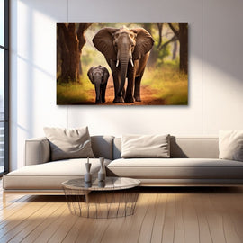 Tableau Éléphant Mère et Enfant, art mural décoration nature