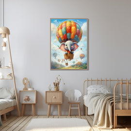 Tableau Éléphant Montgolfière, art mural décoration nature