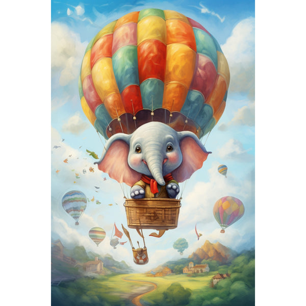 Tableau Éléphant Montgolfière, art mural décoration nature