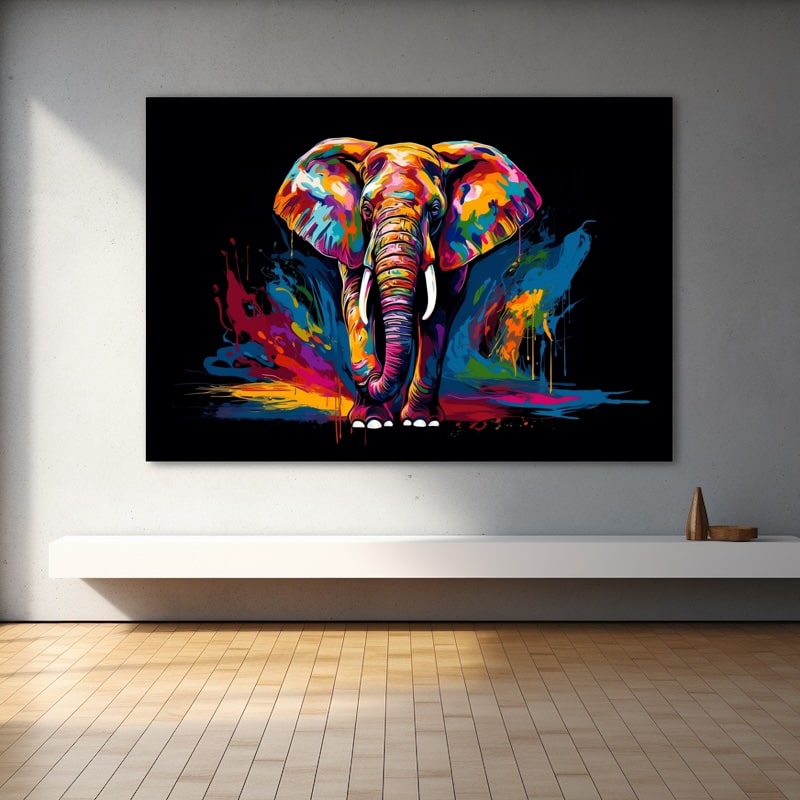 Tableau Éléphant Multicolore, art mural décoration nature