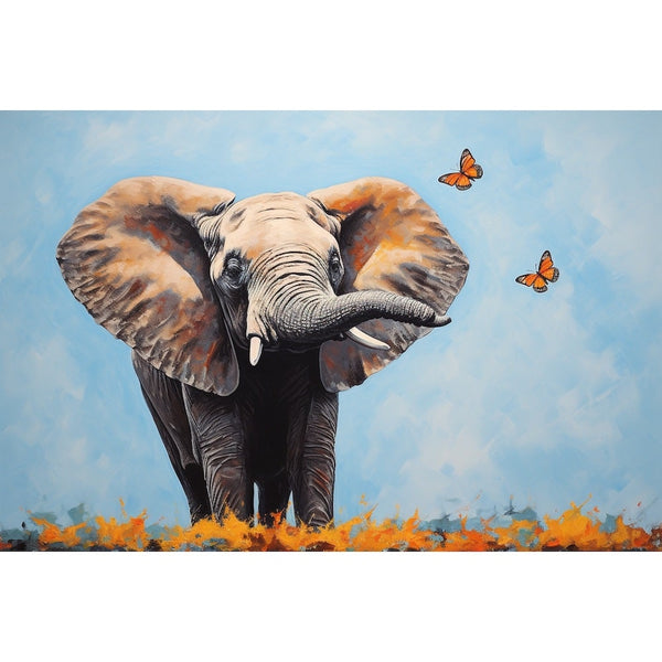 Tableau Eléphant et Papillon, art mural décoration nature