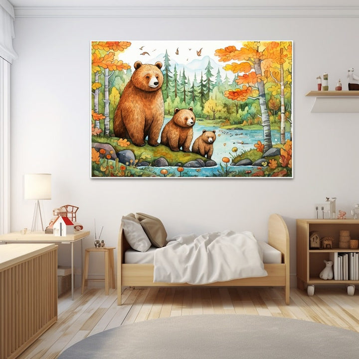 Tableau Enfant Animal Ours, art mural décoration nature