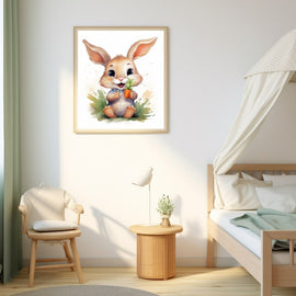 Tableau Enfant Lapin Carotte, art mural décoration nature
