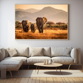 Tableau Famille Éléphant, art mural décoration nature