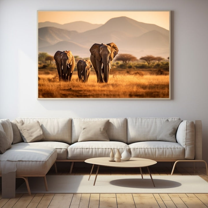 Tableau Famille Éléphant, art mural décoration nature