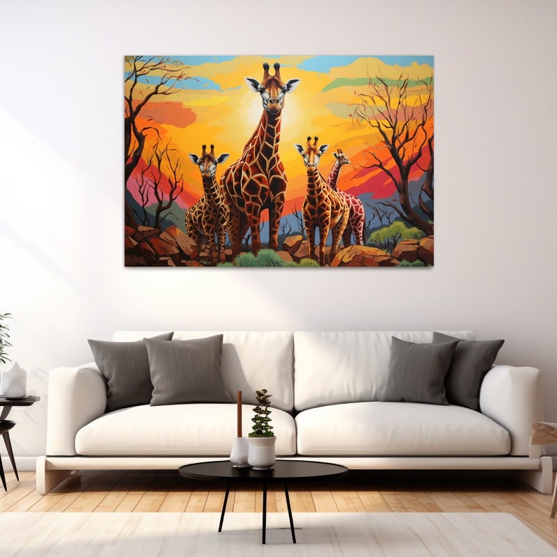 Tableau Famille Girafe Coloré