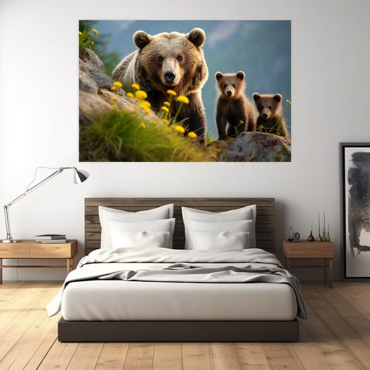 Tableau Famille Ours, art mural décoration nature