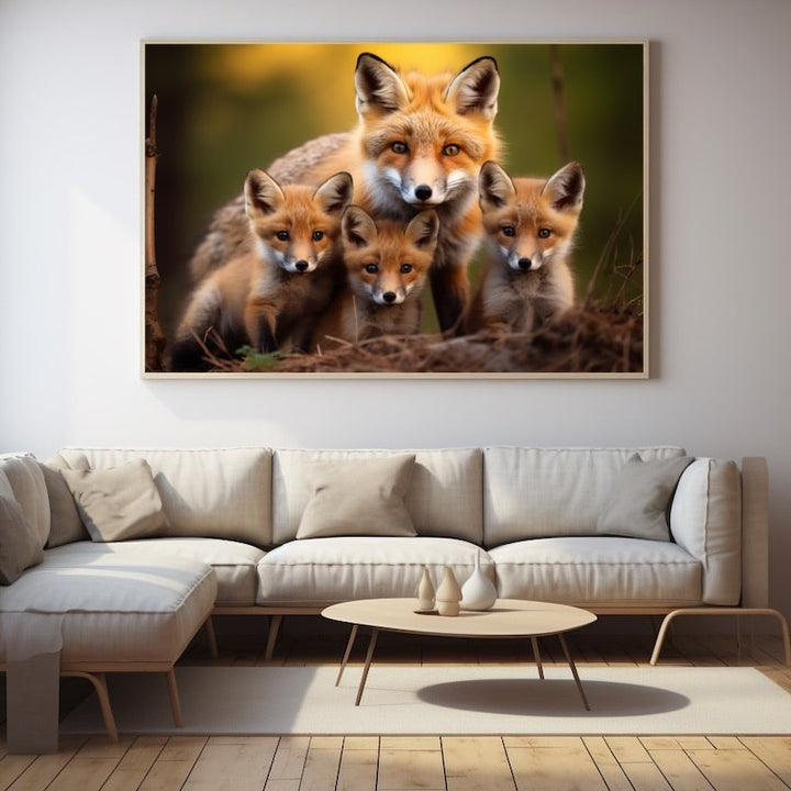 Tableau Famille Renard, art mural décoration nature