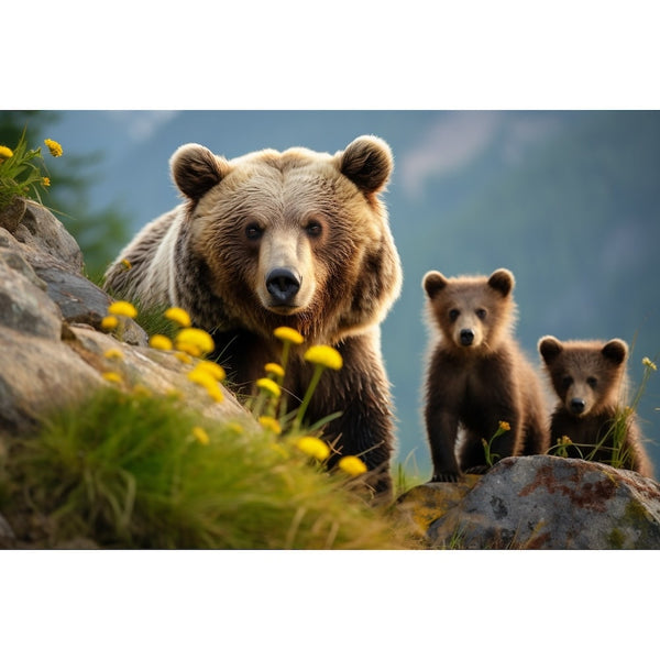 Tableau Famille Ours, art mural décoration nature