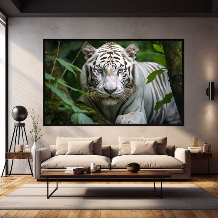 Tableau Félin Blanc Tigre, art mural décoration nature