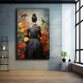 Tableau Femme Oiseau, art mural décoration nature