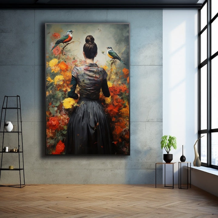 Tableau Femme Oiseau, art mural décoration nature