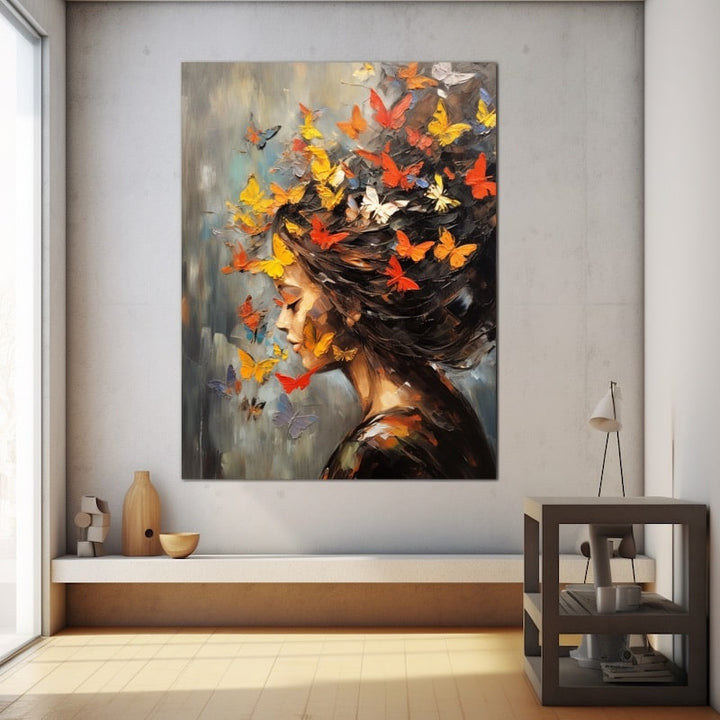 Tableau Femme Papillon, art mural décoration nature