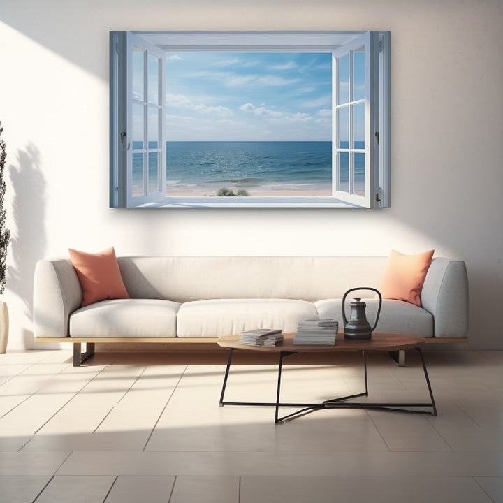 Tableau Fenêtre Ouverte Vue Mer, art mural décoration nature