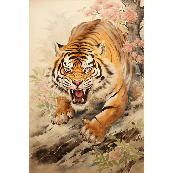 Tableau Tigre Feng Shui, art mural décoration nature