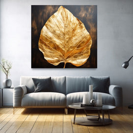 Tableau Feuille d'Or, art mural décoration nature