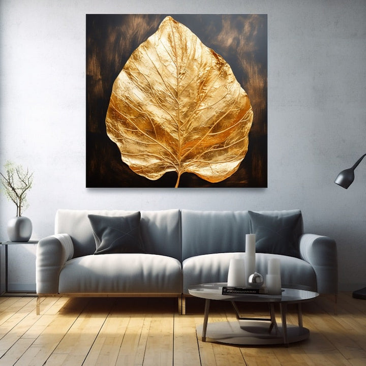 Tableau Feuille d'Or, art mural décoration nature