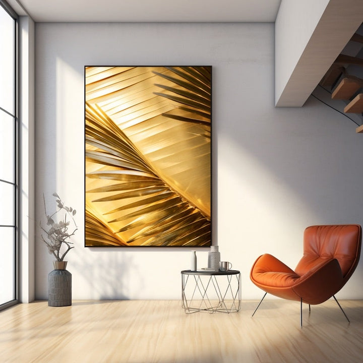 Tableau Feuille de Palmier Dorée, art mural décoration nature