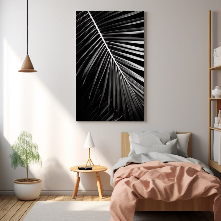Tableau Feuille de Palmier Noir et Blanc, art mural décoration nature