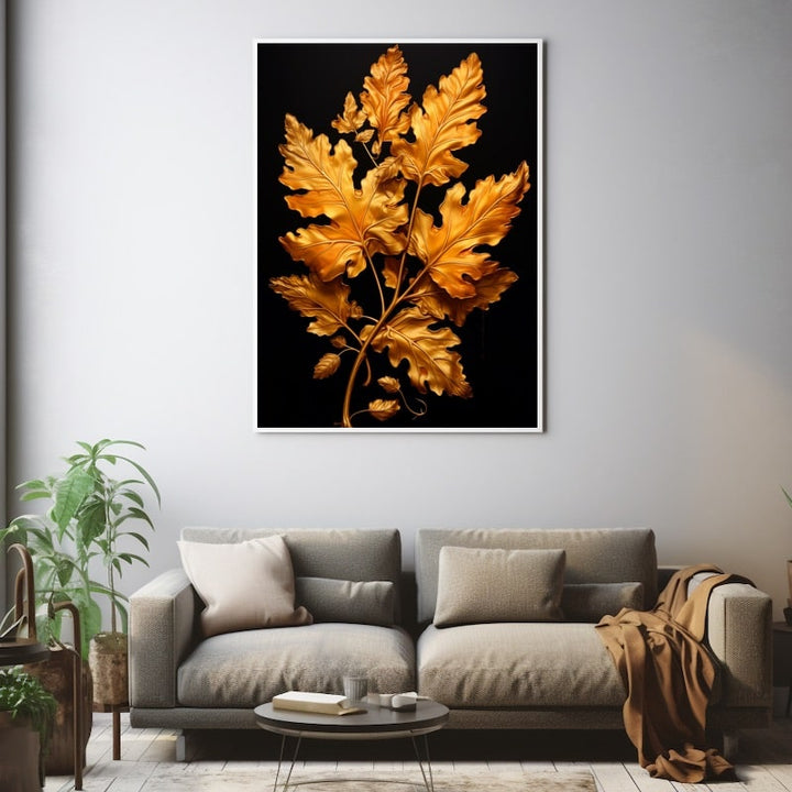 Tableau Feuille Dorée, art mural décoration nature