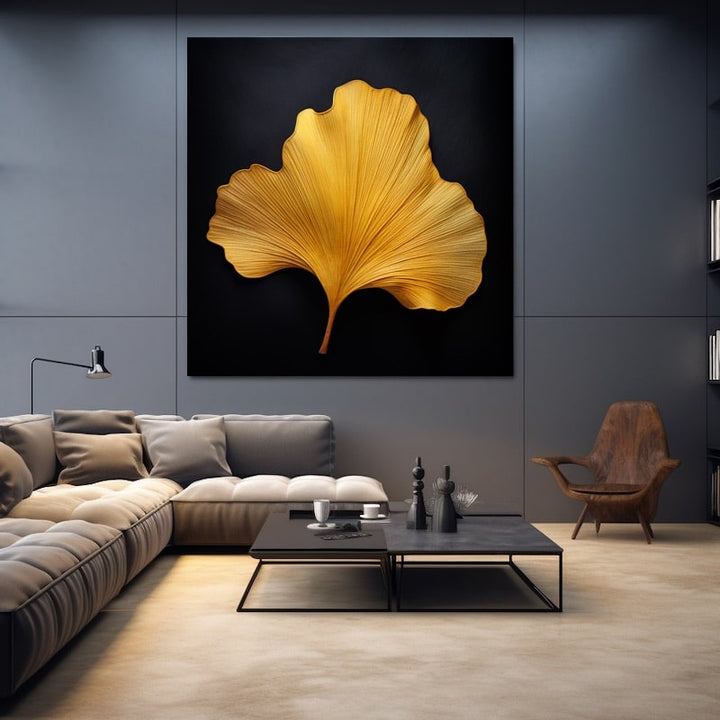 Tableau Feuille de Ginkgo Dorée, art mural décoration nature