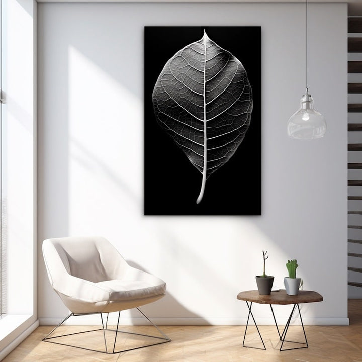 Tableau Feuille Noir et Blanc, art mural décoration nature