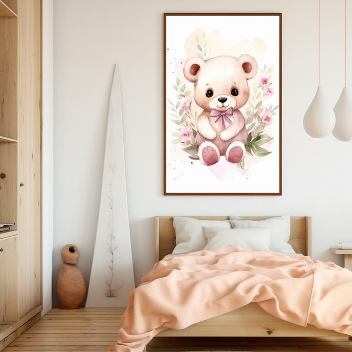 Tableau Fille Ours en Peluche, art mural décoration nature