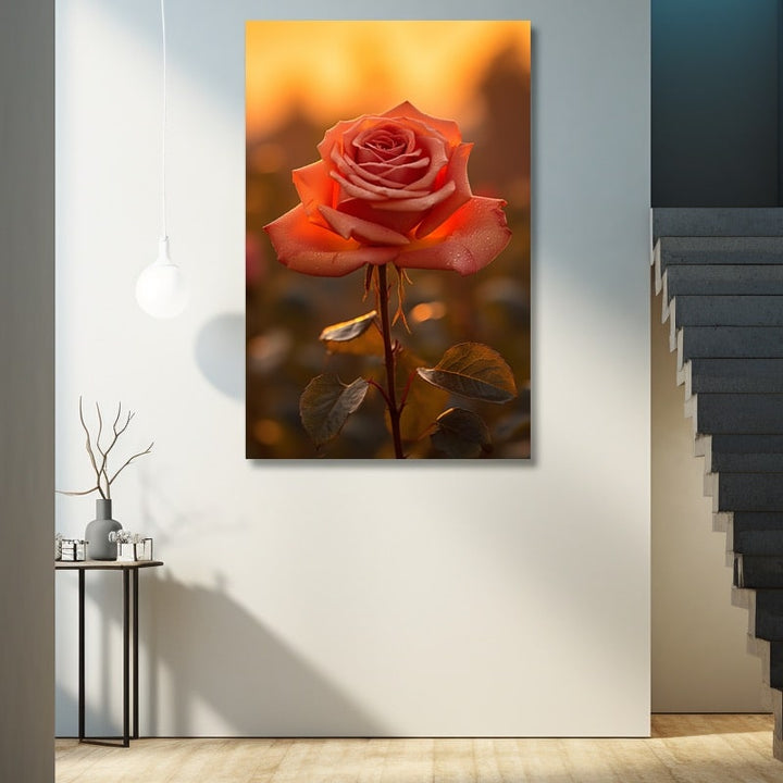 Tableau Rose au Soleil Couchant, art mural décoration nature