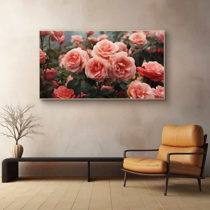 Tableau Fleur Rose et Gris, art mural décoration nature