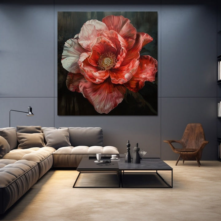 Tableau Fleur Rouge Et Gris