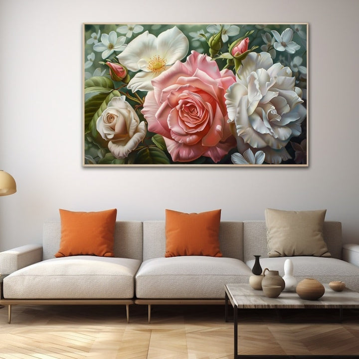 Tableau Fleurs Blanches et Roses, art mural décoration nature