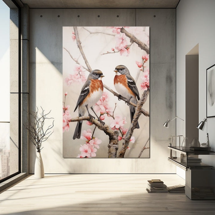 Tableau Fleurs Oiseaux Japonais, art mural décoration nature