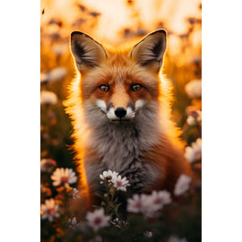 Tableau Renard Fleurs, art mural décoration nature