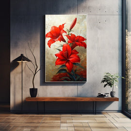 Tableau de Fleurs Rouges, Lys sur Fond Clair, art mural décoration nature