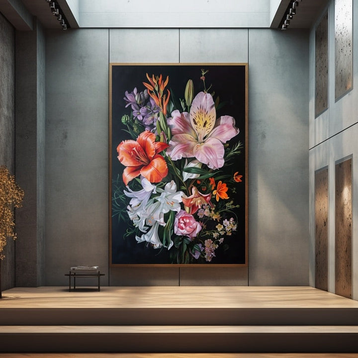 Tableau Fleurs Sur Fond Noir