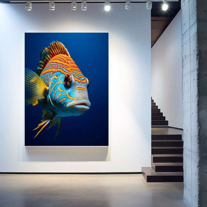 Tableau Fond Bleu Poisson, art mural décoration nature
