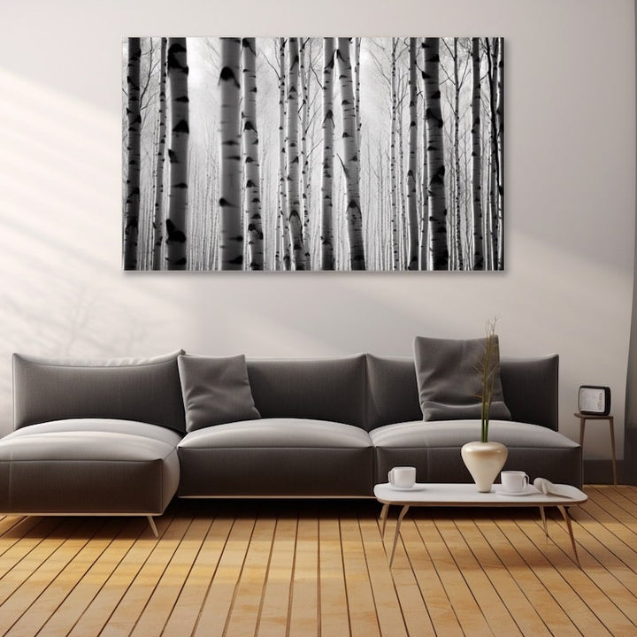 Tableau Forêt Bouleaux Noir et Blanc, art mural décoration nature