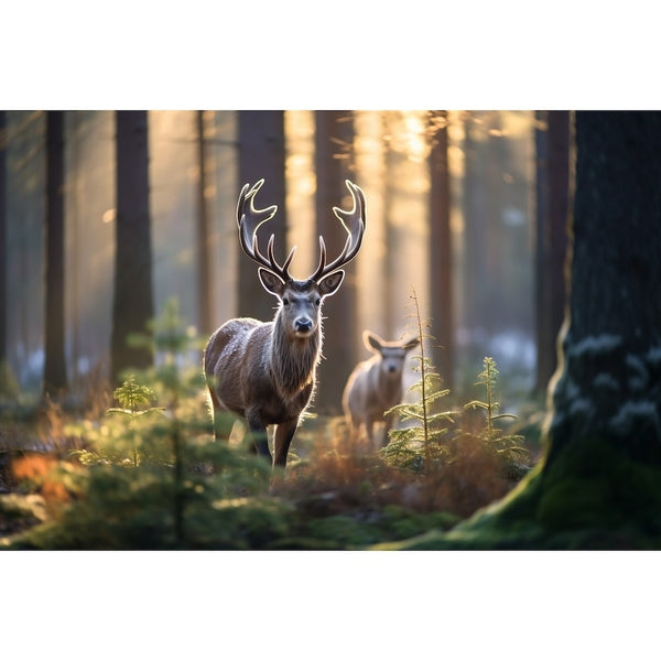 Tableau Forêt Cerf et Biche, art mural décoration nature