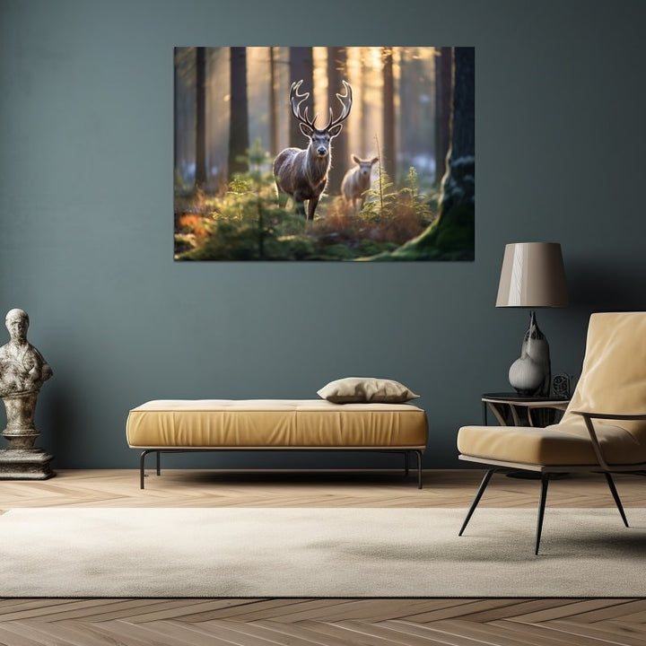 Tableau Forêt Cerf et Biche, art mural décoration nature