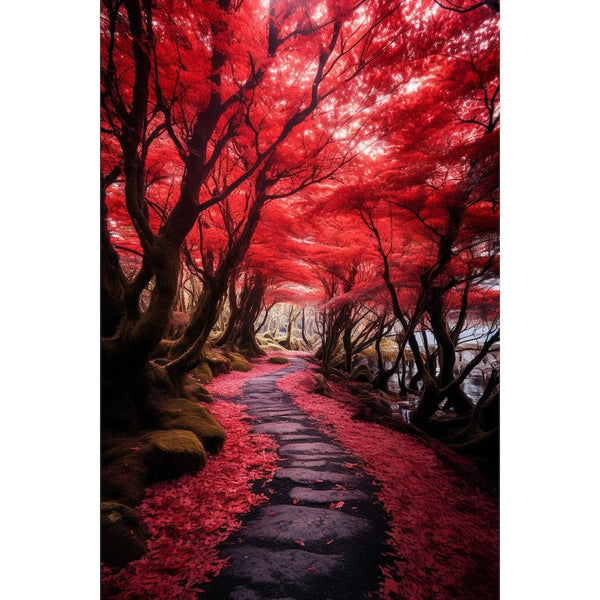 Tableau Forêt Féerique Rouge, art mural décoration nature