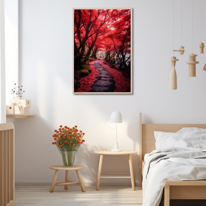 Tableau Forêt Féerique Rouge, art mural décoration nature