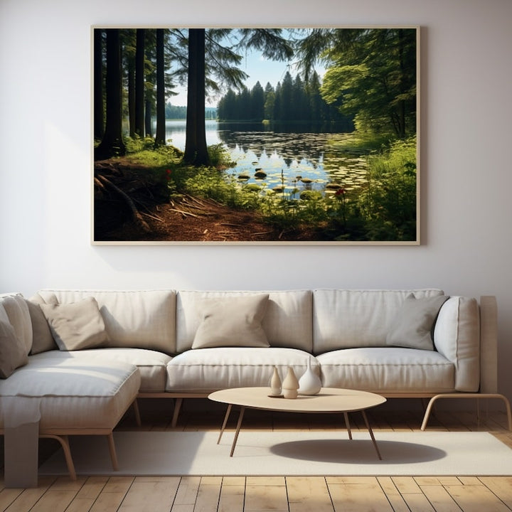 Tableau Forêt Lac, art mural décoration nature