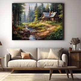 Tableau Forêt Maison, art mural décoration nature