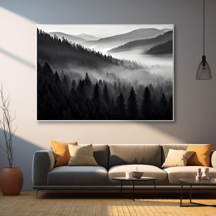 Tableau Forêt Noir et Blanc, art mural décoration nature