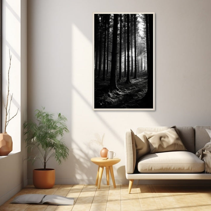 Tableau Forêt Noire Noir et Blanc, art mural décoration nature