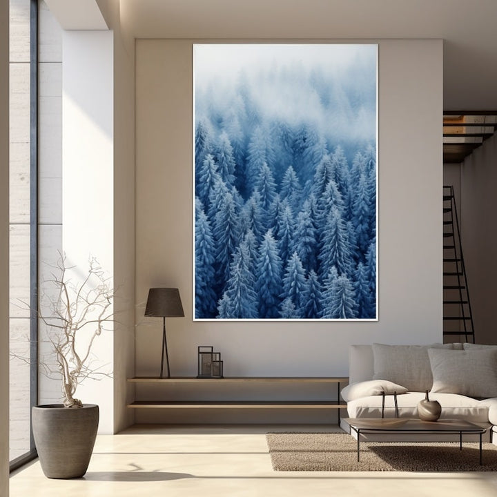 Tableau Forêt Scandinave Neige, art mural décoration nature